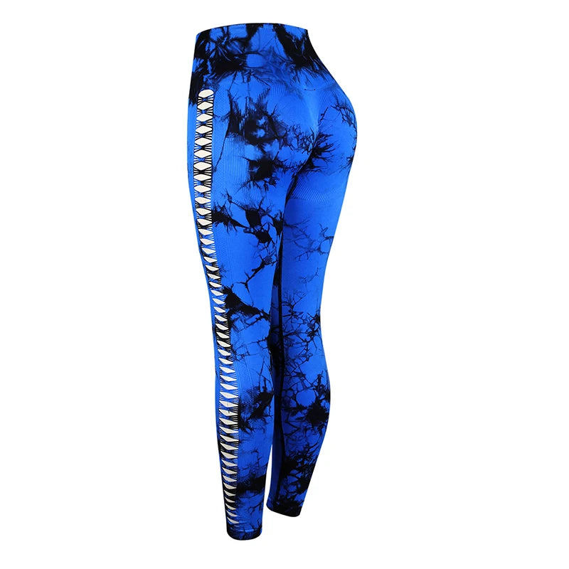 CHRLEISURE Seamless Tie Dye Sports Set Hollow Out Yoga Suit Fitness Top With Workout Leggings Activewear