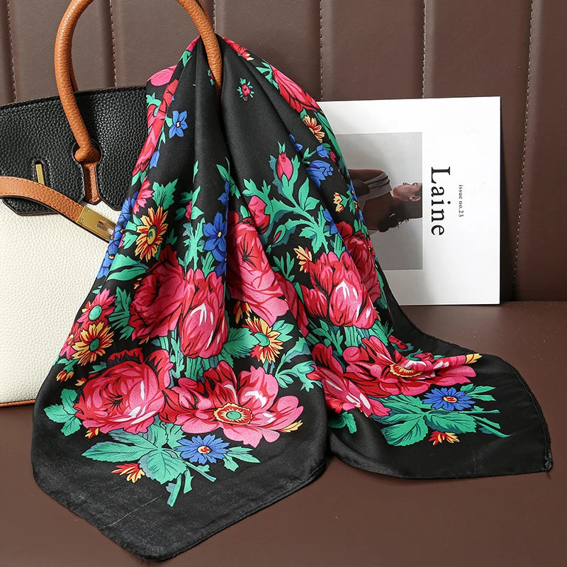 Fashion Scarves for Women Shawl Print Silk Satin Hijab Scarf Female Bandana 70*70cm Luxury Brand Square Shawls Scarfs for Ladies