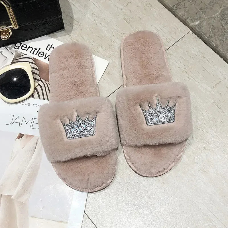 Slippers Women 2025 Womens Fur Slippers Winter Shoes Big Size Home Slipper Plush Pantufa Women Indoor Warm Fluffy Cotton Shoes