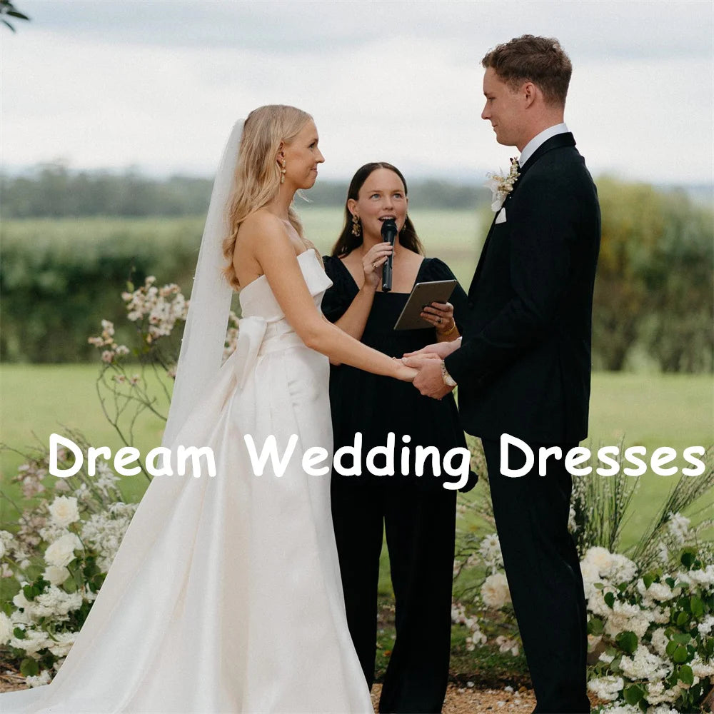 DREAM Customized Strapless Mermaid Wedding Dresses Detachable Train Backless Long Satin Bridal Dress Eleagnt Wedding Gowns 2025 - My Store