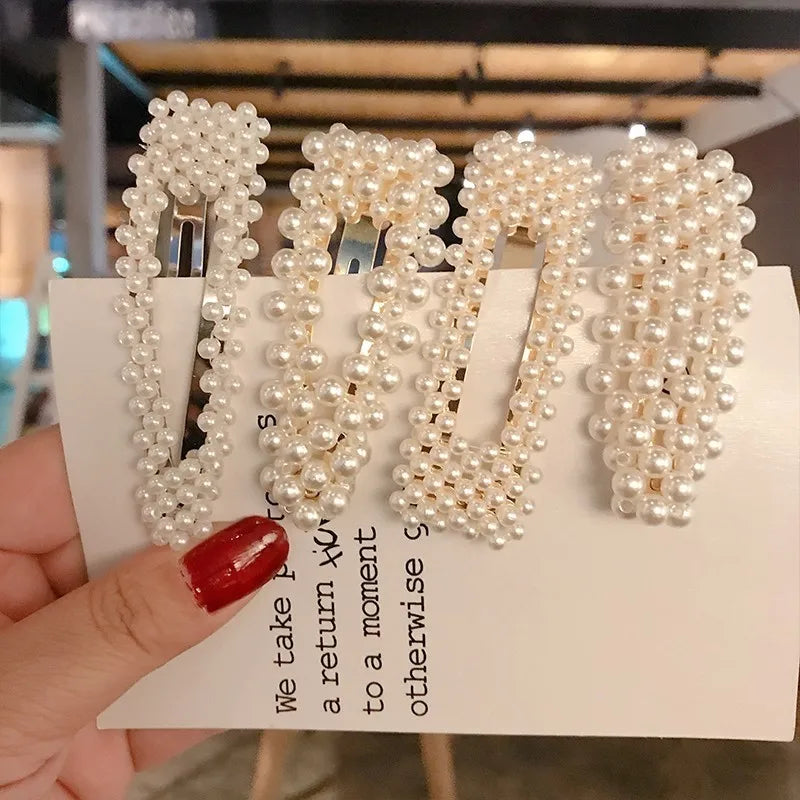 Simulated Pearl Barrettes Beaded Geometric Women Hair Clip Hairgrips Hair Accessories Girls Jewelry Fashion Hair Pins