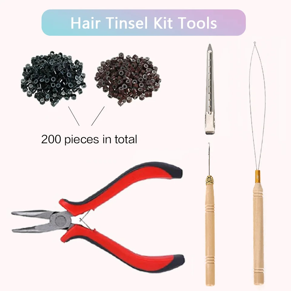 48 Inch Synthetic Hair Tinsel Kit With Tool 1200 Strands Tinsel Hair Extensions 12 Colors Fairy Hair Tinsel Sparkling Shiny Hair