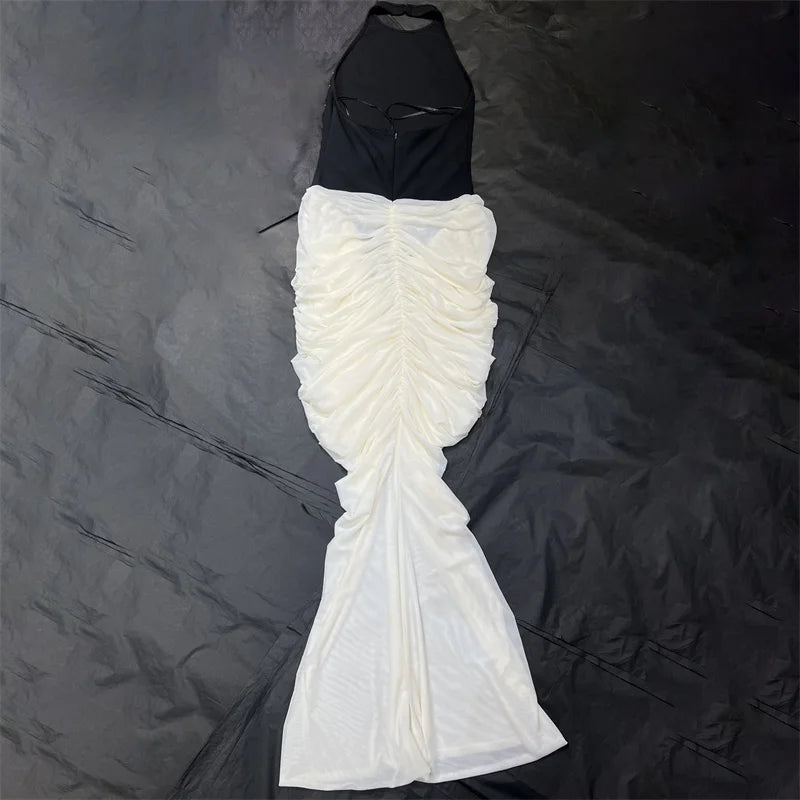 Womens Dresses New Color Blocking Patchwork Sleeveless Long Dress for Summer 2025 Elastic Slim Fit Backless Dress Party Dresses
