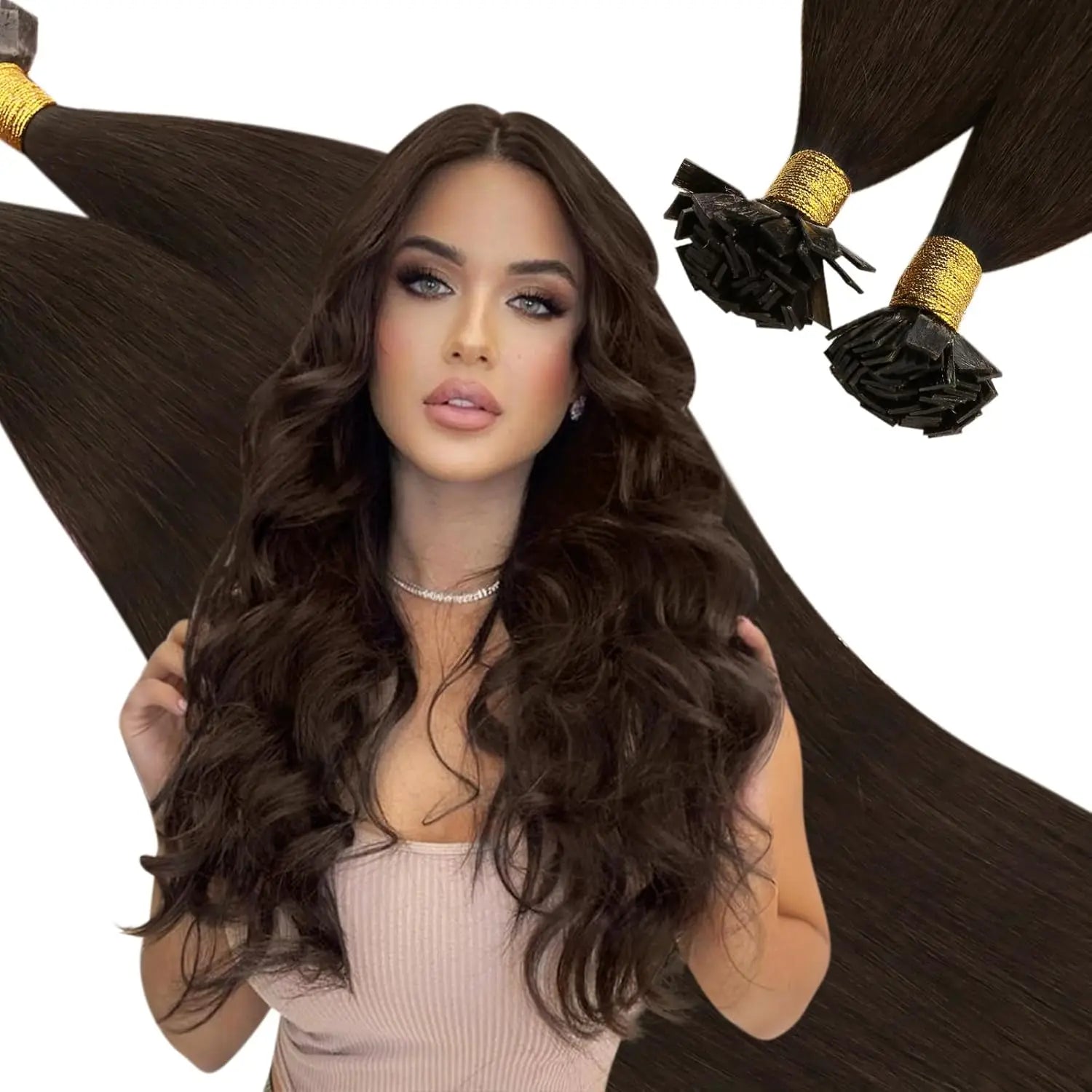 Ugeat Flat Tip Hair Extensions Human Hair Fushion Remy Hair 14-24" 50 Strands/Pack Natural Straight Keratin Hair Extensions