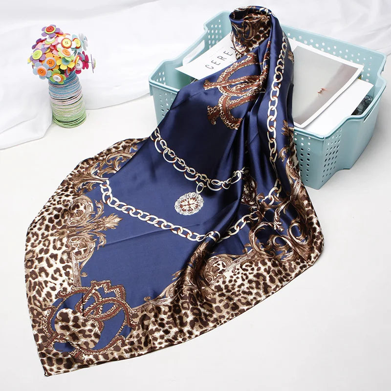Fashion Kerchief Silk Satin Neck Scarf for Women Print Hijab Scarfs Female 90*90cm Square Shawls and Wraps Scarves for Lady
