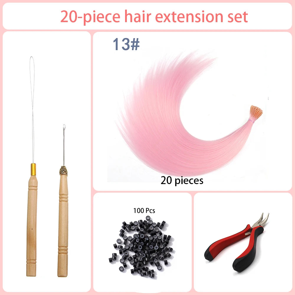 20 Strands/Pack Random Ten Colors Synthetic Colored I-Tip Stick Hair Extensions Straight Hair 16 Inch for Women High Temperature