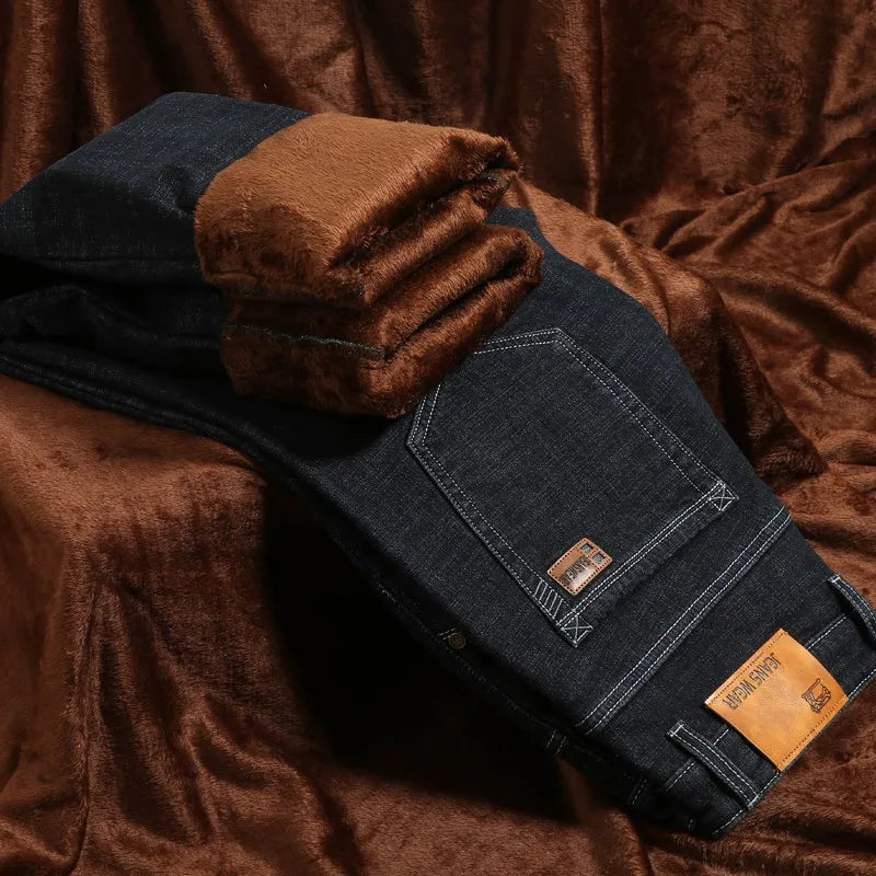 Witner  Slim Fit Stretch Thick Velvet Pants Warm Jeans Casual Grey  Fleece  Winter Jeans Men Black Elasticity Grey Jean