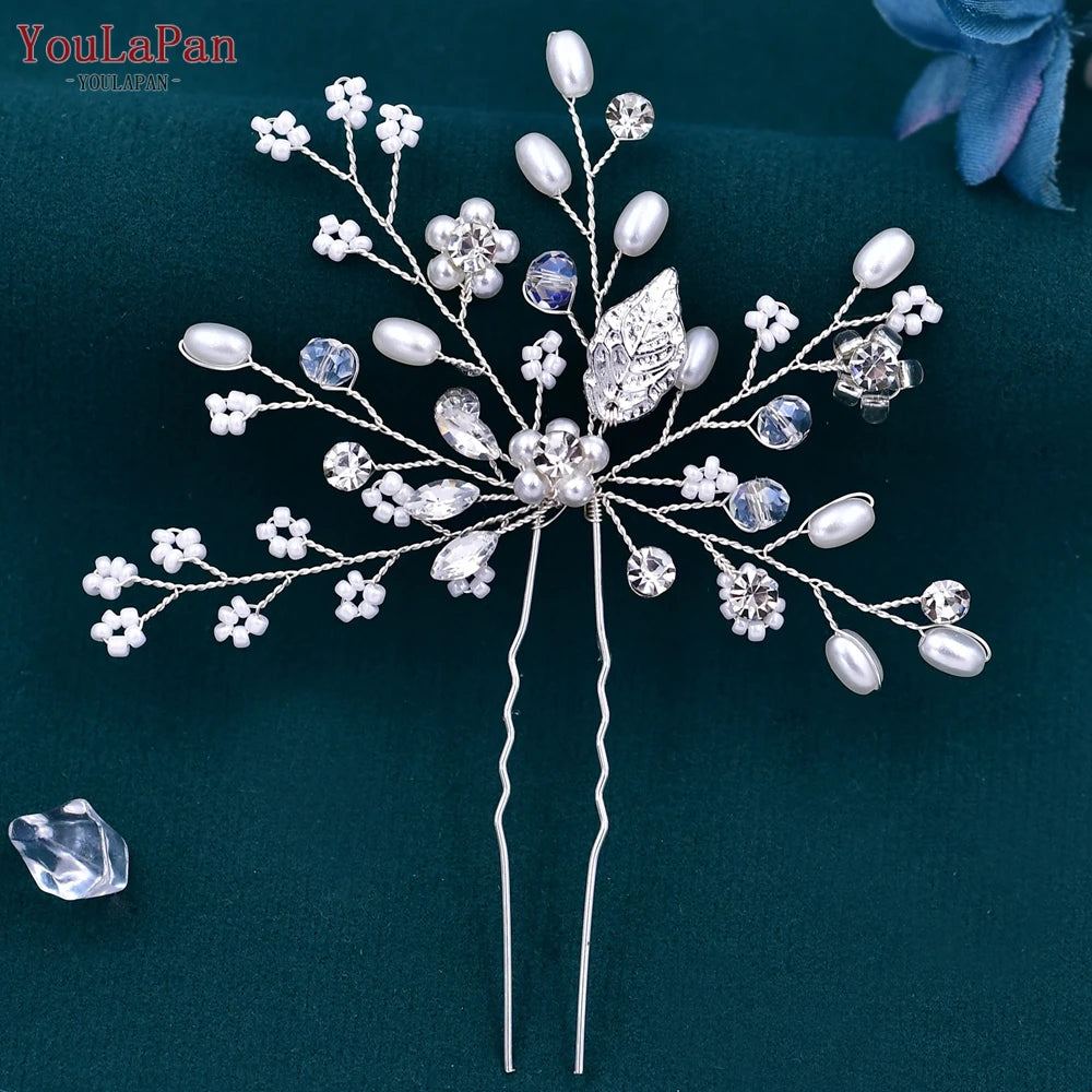 TOPQUEEN U Hair Pins Wedding Hair Accessories Rhinestone Headpieces Ladies Hairs Accessories Korean Women Hair Comb HP103-1
