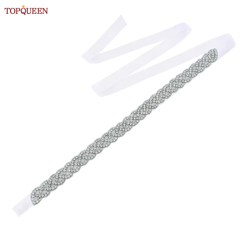 TOPQUEEN Women's Rhinestones Belt Handmade Wedding Dresses Belt Marriage Bridal Ribbon Belts Wedding Bride Sash Party Belt S216