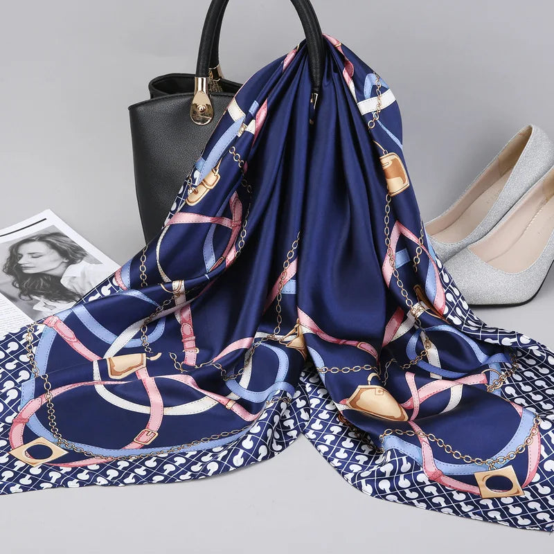 Fashion Kerchief Silk Satin Neck Scarf for Women Print Hijab Scarfs Female 90*90cm Square Shawls and Wraps Scarves for Lady