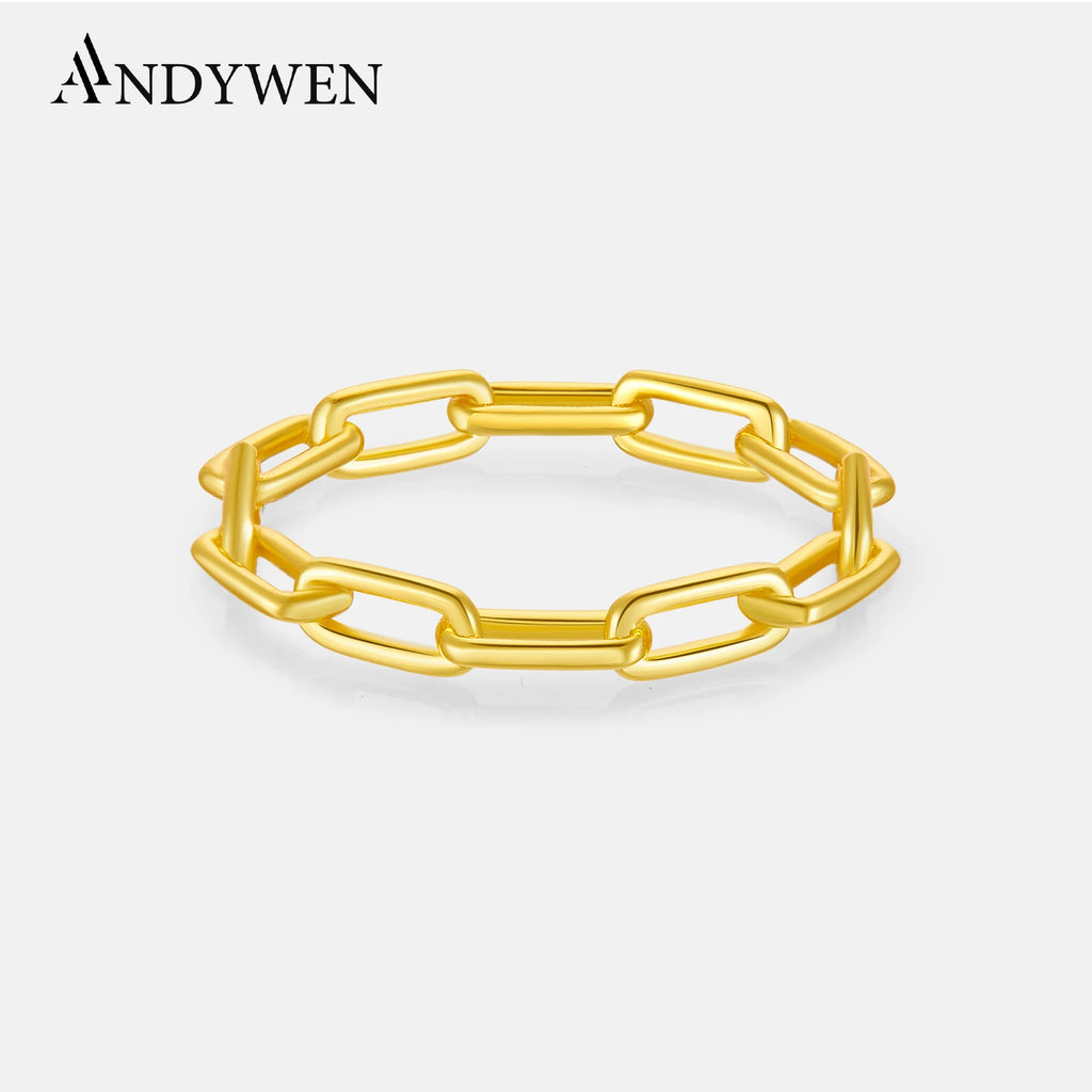 ANDYWEN 925 Sterling Silver Chain Ring Women Fashion Luxury Rock Punk Jewelry Plain Horoscope Rings Jewelry for Party Jewels