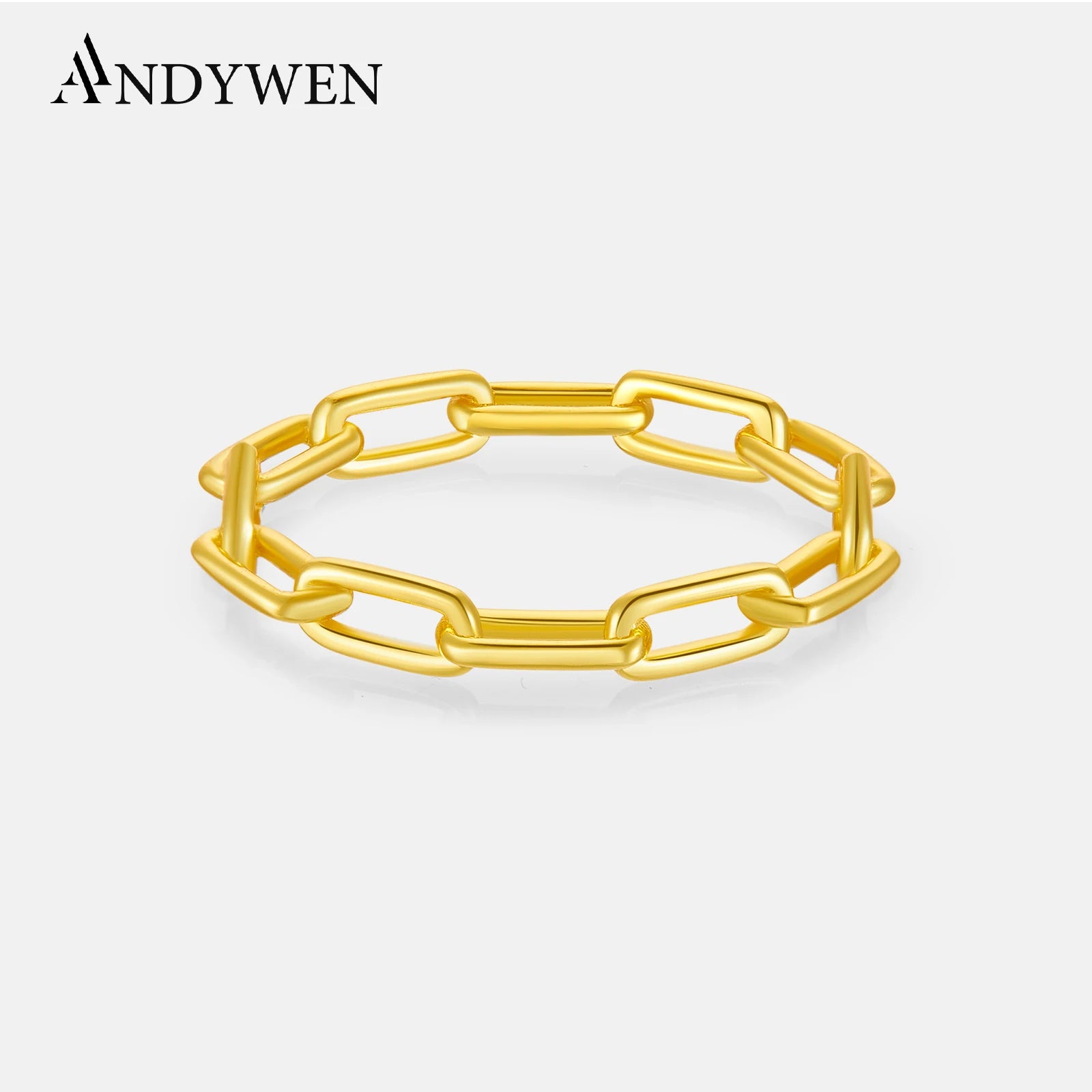 ANDYWEN 925 Sterling Silver Chain Ring Women Fashion Luxury Rock Punk Jewelry Plain Horoscope Rings Jewelry for Party Jewels