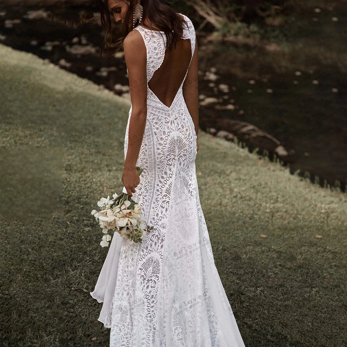 Bohemia Wedding Dresses Vintage Bridal Gowns Lace Sleeveless Floor Length Robes for Formal Party Vestidos De Novia Customized - My Store