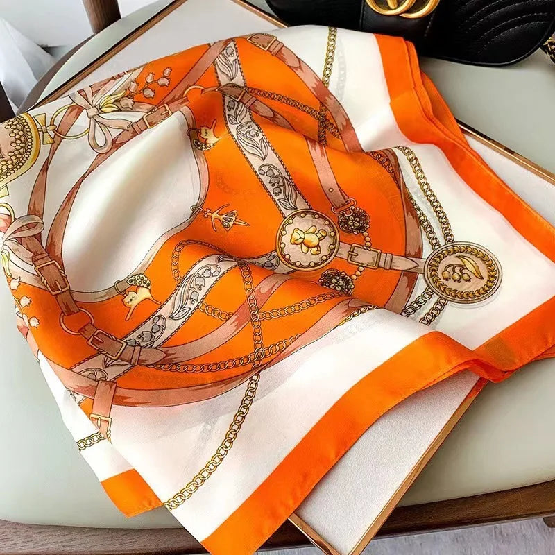 Fashion Scarves for Women Shawl Print Silk Satin Hijab Scarf Female Bandana 70*70cm Luxury Brand Square Shawls Scarfs for Ladies