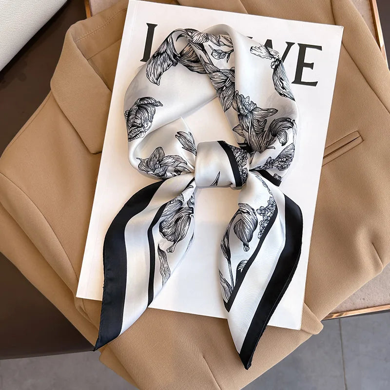 Fashion Scarves for Women Shawl Print Silk Satin Hijab Scarf Female Bandana 70*70cm Luxury Brand Square Shawls Scarfs for Ladies