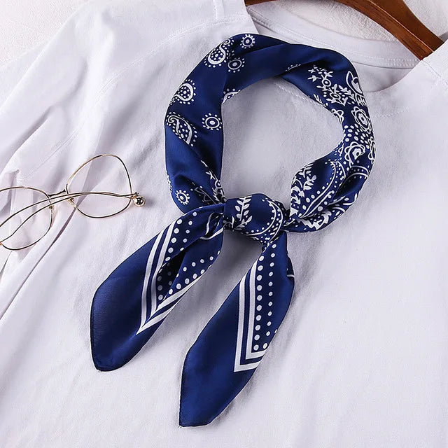 70cm Paisley Printed Hijab Scarf for Women Silk Satin Bandana Head Scarfs Female Square Headband Small Shawls Cute Neck Scarves