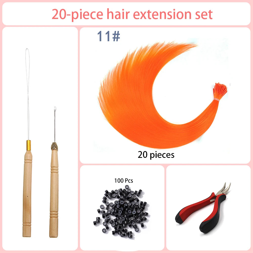 20 Strands/Pack Random Ten Colors Synthetic Colored I-Tip Stick Hair Extensions Straight Hair 16 Inch for Women High Temperature