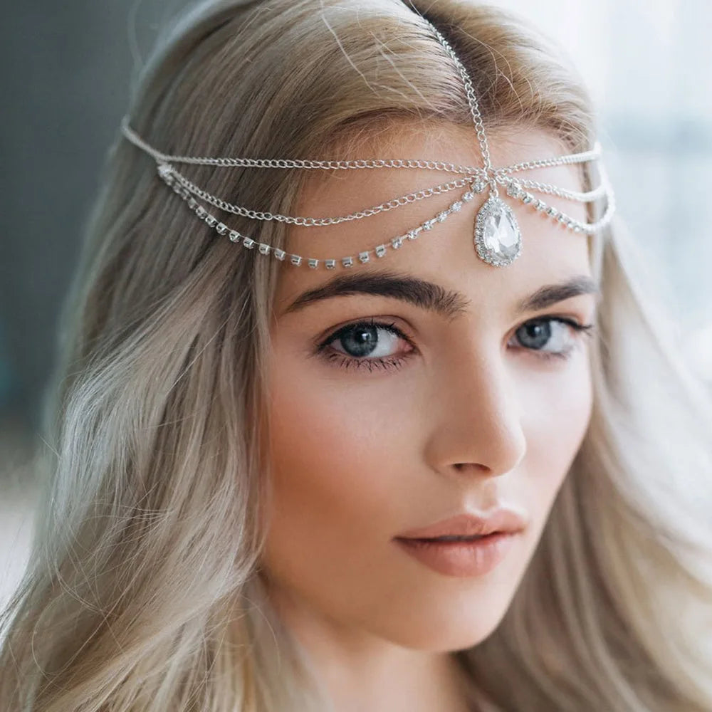 Boho Crystal Bride Headdress Hair Accesories New Fashion Elegant Head Chain Jewelry Women Wedding Accessories Bridal Headpiece