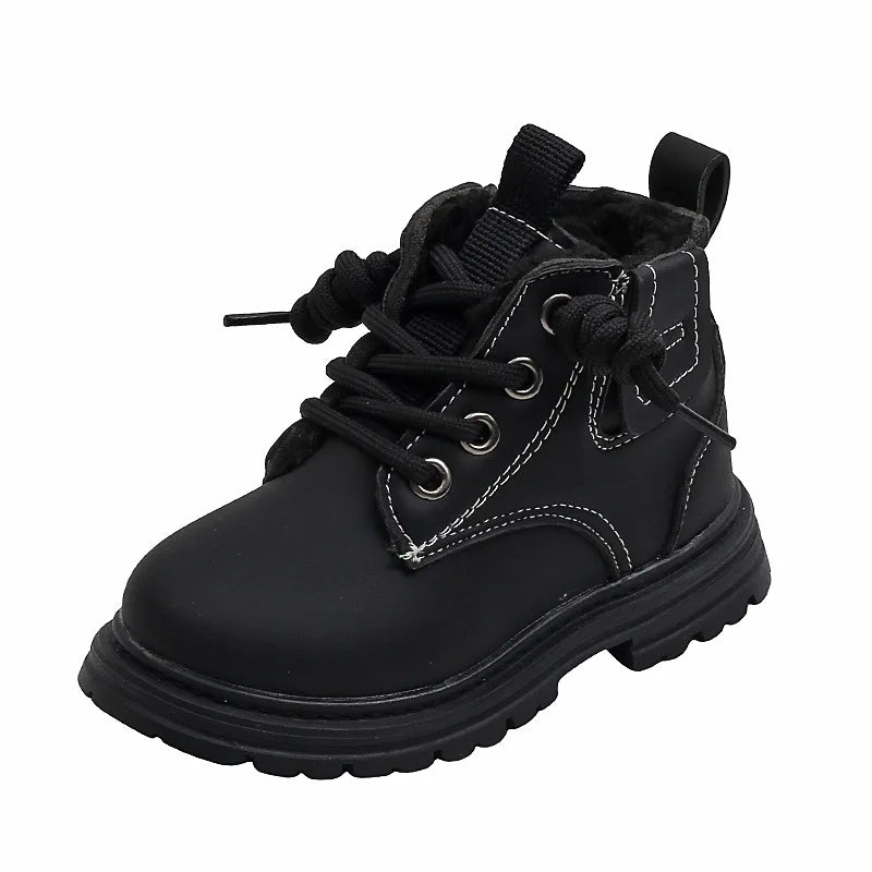 Children Winter New Thick Plush Warm Snow Boots Cotton Shoes Toddlers Baby Autumn Single Boots Fashion PU Leather Boot