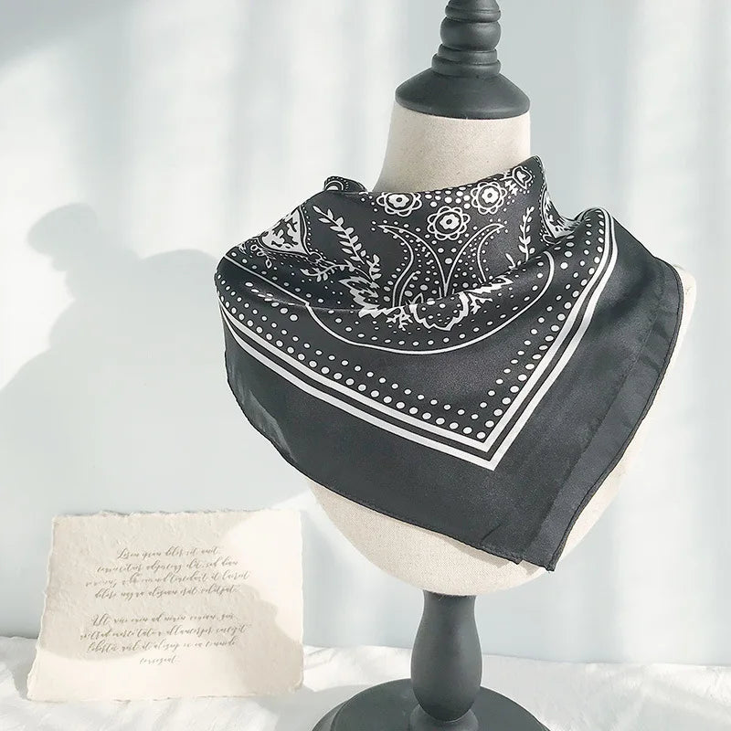 70cm Paisley Printed Hijab Scarf for Women Silk Satin Bandana Head Scarfs Female Square Headband Small Shawls Cute Neck Scarves
