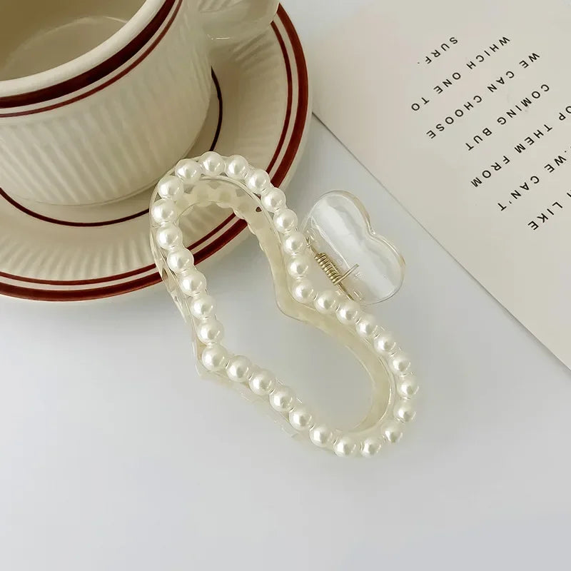 2pcs Elegant Pearls Beads Hairpin for Women Cute Geometric Hair Claw Barrettes Headwear Horsetail Hair Clips Hair Accessories