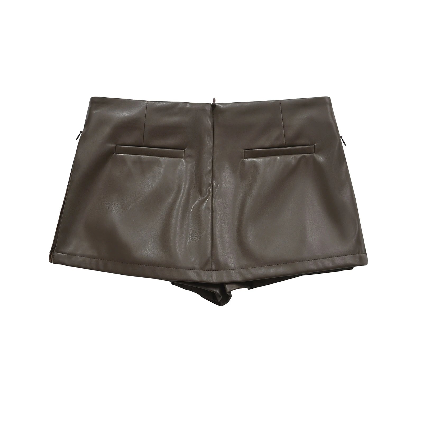 Faux Leather Mini Skirts Elegant  Korean Fashion Black PU Skirts for Woman Low Rise Skirt Zip Up Split Skirt With Shorts Brown