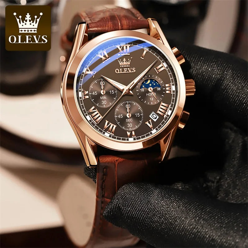 OLEVS Quartz Watch for Men Top Brand Luxury Watches Moon Phase Waterproof Mens Watches Fashion Chronograph Wrist Watches for Men