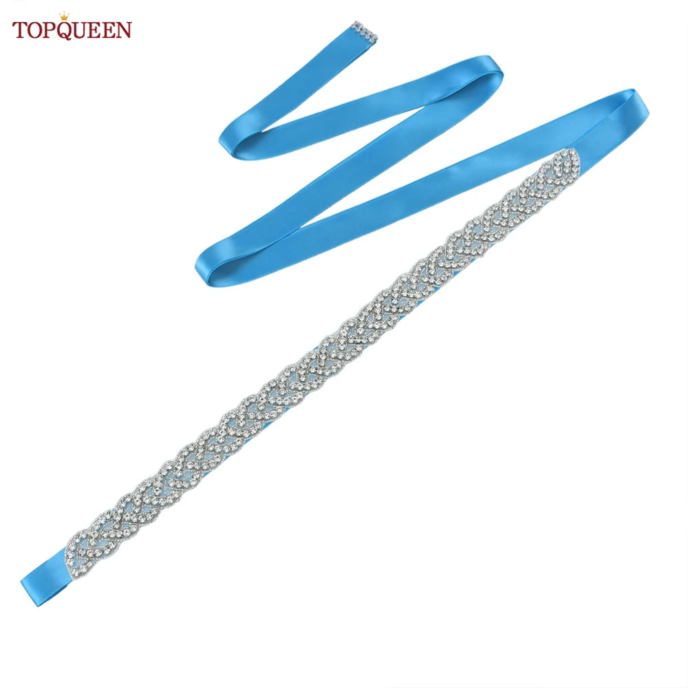 TOPQUEEN Women's Rhinestones Belt Handmade Wedding Dresses Belt Marriage Bridal Ribbon Belts Wedding Bride Sash Party Belt S216