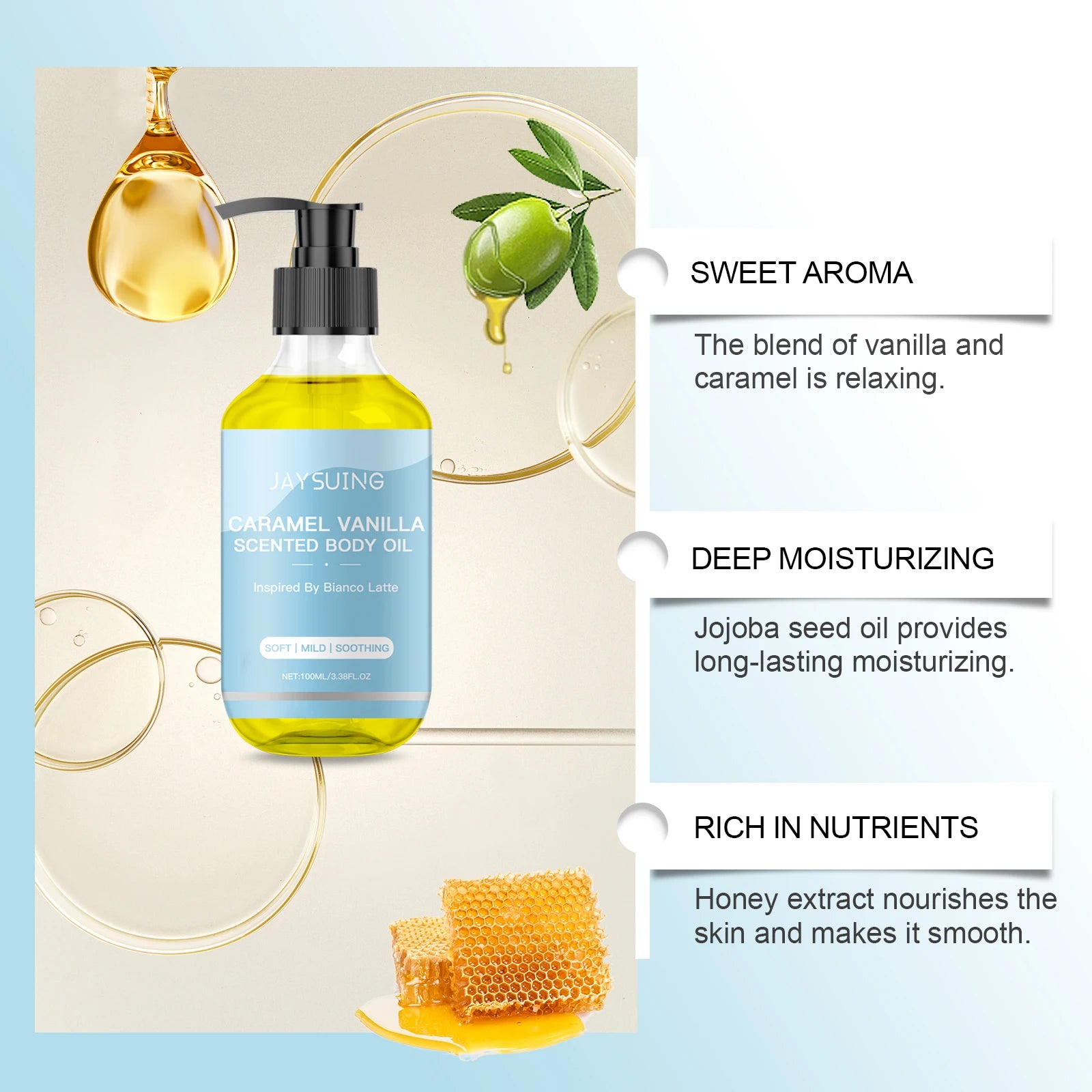 Caramel Vanilla Essential Oil for Body Repair Brightening Skin Lightening Nourish Long Lasting Scented Body Massage Oil 100ml