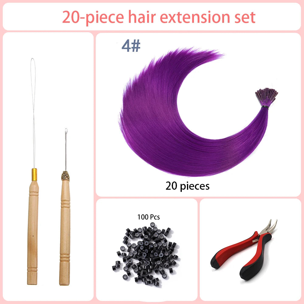 20 Strands/Pack Random Ten Colors Synthetic Colored I-Tip Stick Hair Extensions Straight Hair 16 Inch for Women High Temperature