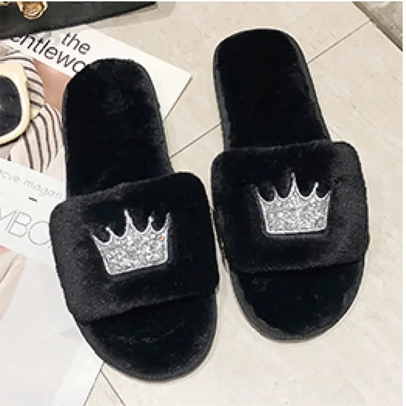 Slippers Women 2025 Womens Fur Slippers Winter Shoes Big Size Home Slipper Plush Pantufa Women Indoor Warm Fluffy Cotton Shoes