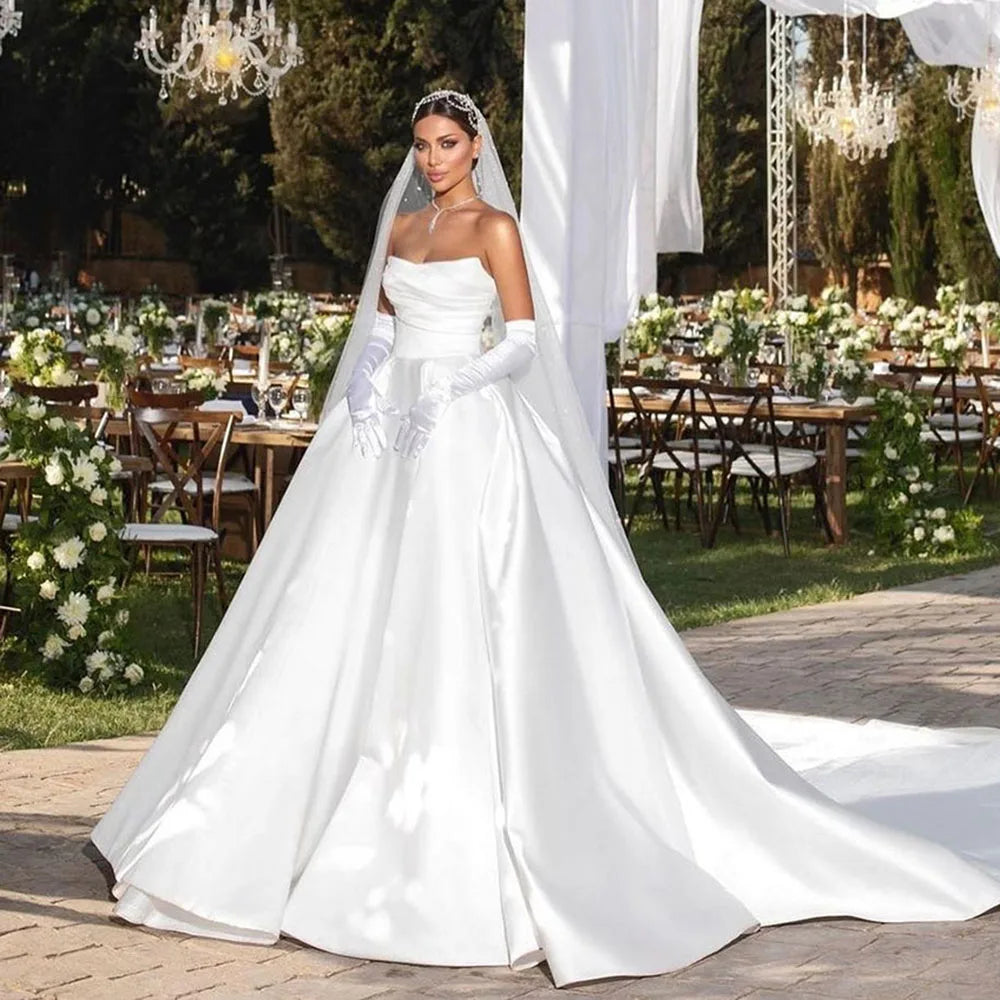 SoDigne Satin Princess Wedding Dresses Women a Line Sleeveless Bridal Dress Vestidos De Novia Elegant Wedding Gowns Customized - My Store