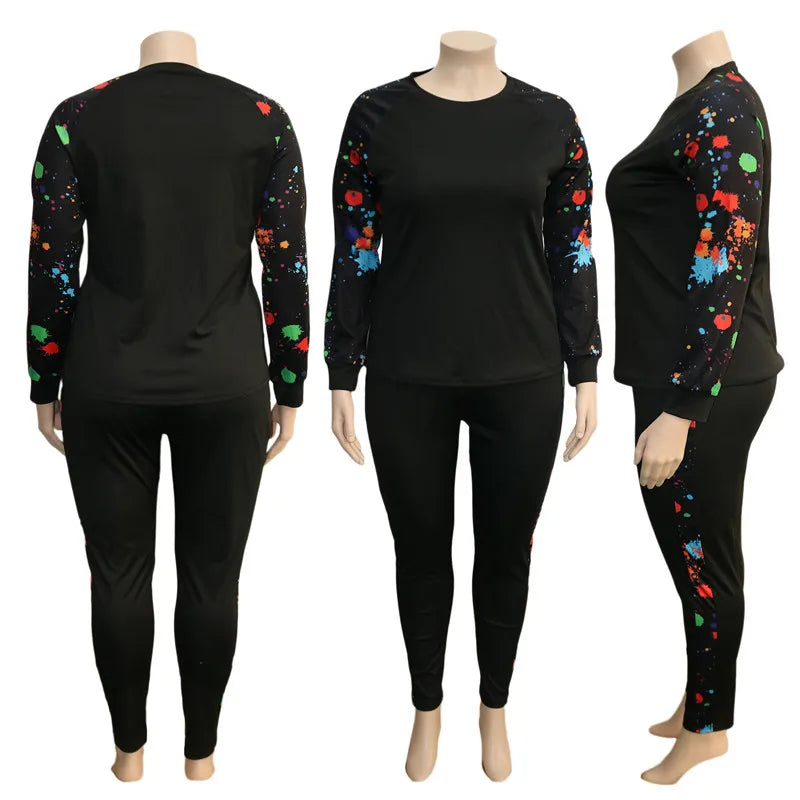 Plus Size L-4xl Women 2 Piece Set  Tie Dye Patchwork Strech Activewear Jogger Outfit Biker Matching Set Wholesale Dropshpping