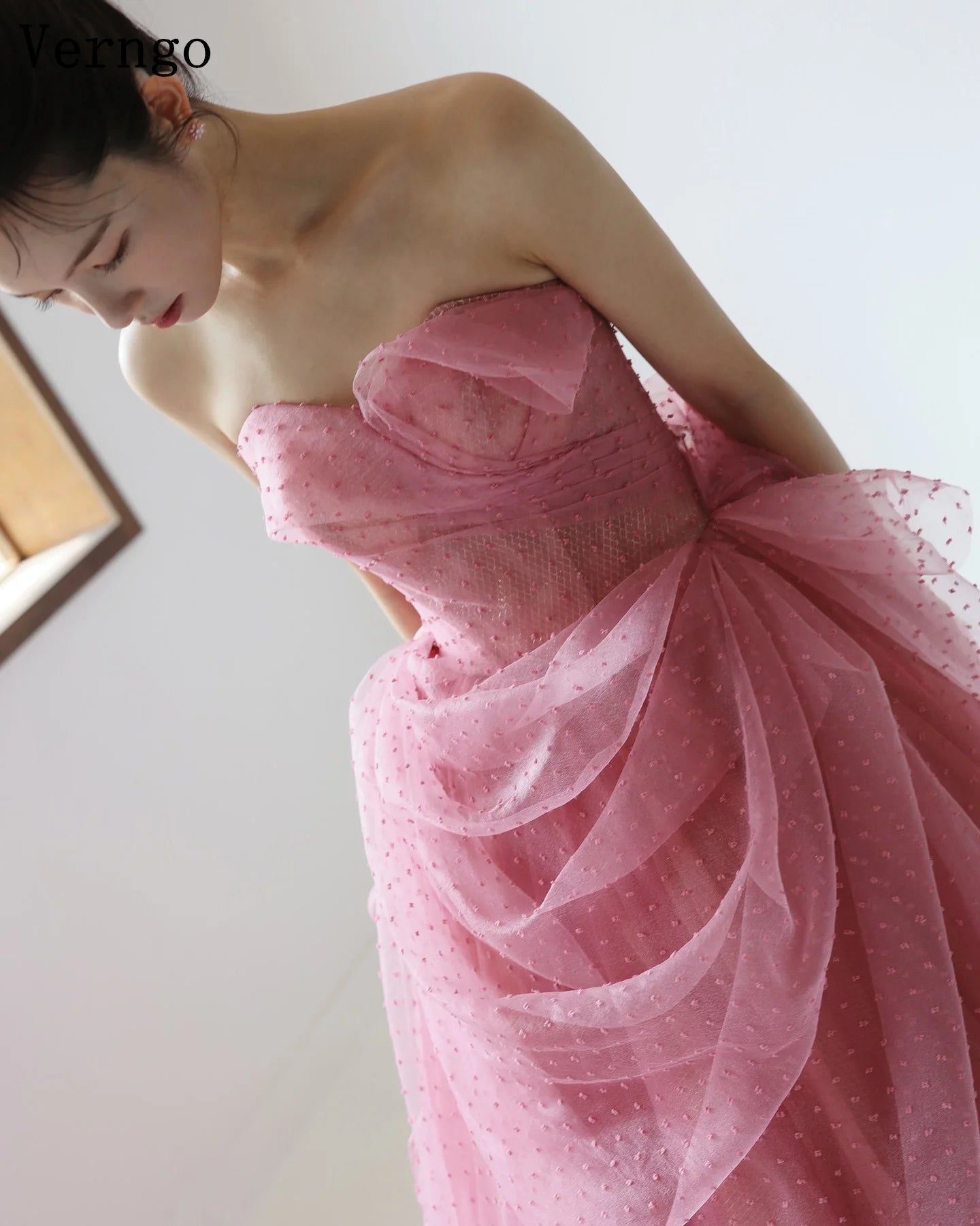 Verngo Pink Tulle Wedding Dress Strapless a Line Colorful Bridal Gowns Women Elegant Korea Photo Bride Dresses Customized - My Store