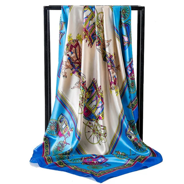 90cm Fashion Silk Satin Scarf for Women Headband Floral Print Kerchief Hijab Scarves Fermale Square Shawls and Wraps Neck Scarfs