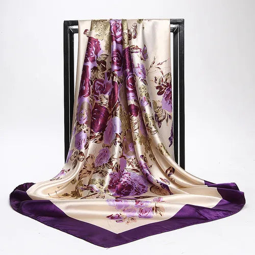 Fashion Kerchief Silk Satin Neck Scarf for Women Print Hijab Scarfs Female 90*90cm Square Shawls and Wraps Scarves for Lady