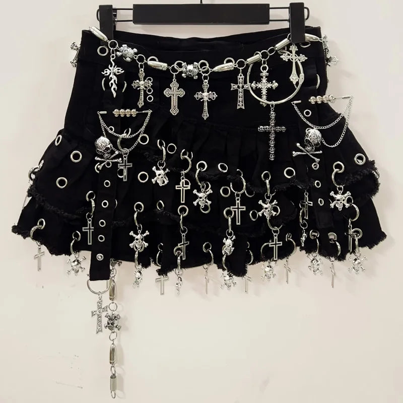 Cowboy Skirt Harajuku Fashion Cross Skirt Skull Short Skirts Y2k Fashion Gothic Skirt Y2k Short Skirts  Vintage Short Skirts