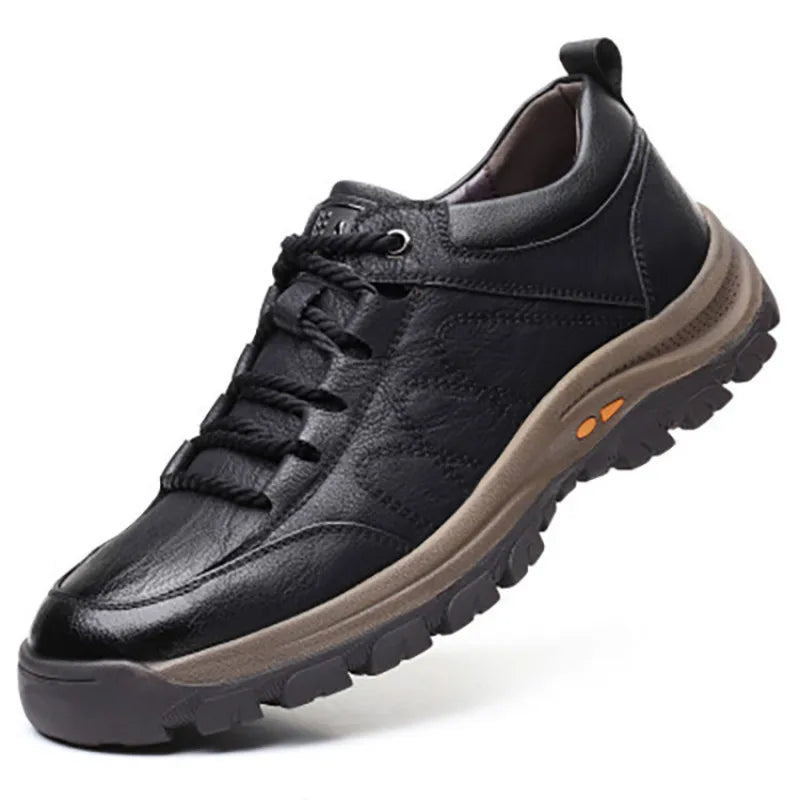 Leather Men Casual Shoes Spring Lace-Up Platform Sneakers Travel Shoes Wear-Resistant Shoes British Style Men's Sneaker Shoe