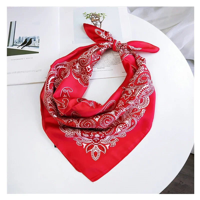 70cm Fashion Bandana Hair Scarf for Women Paisley Print Kerchief Silk Satin Head Scarfs Square Shawl Wraps Neck Scarves for Lady