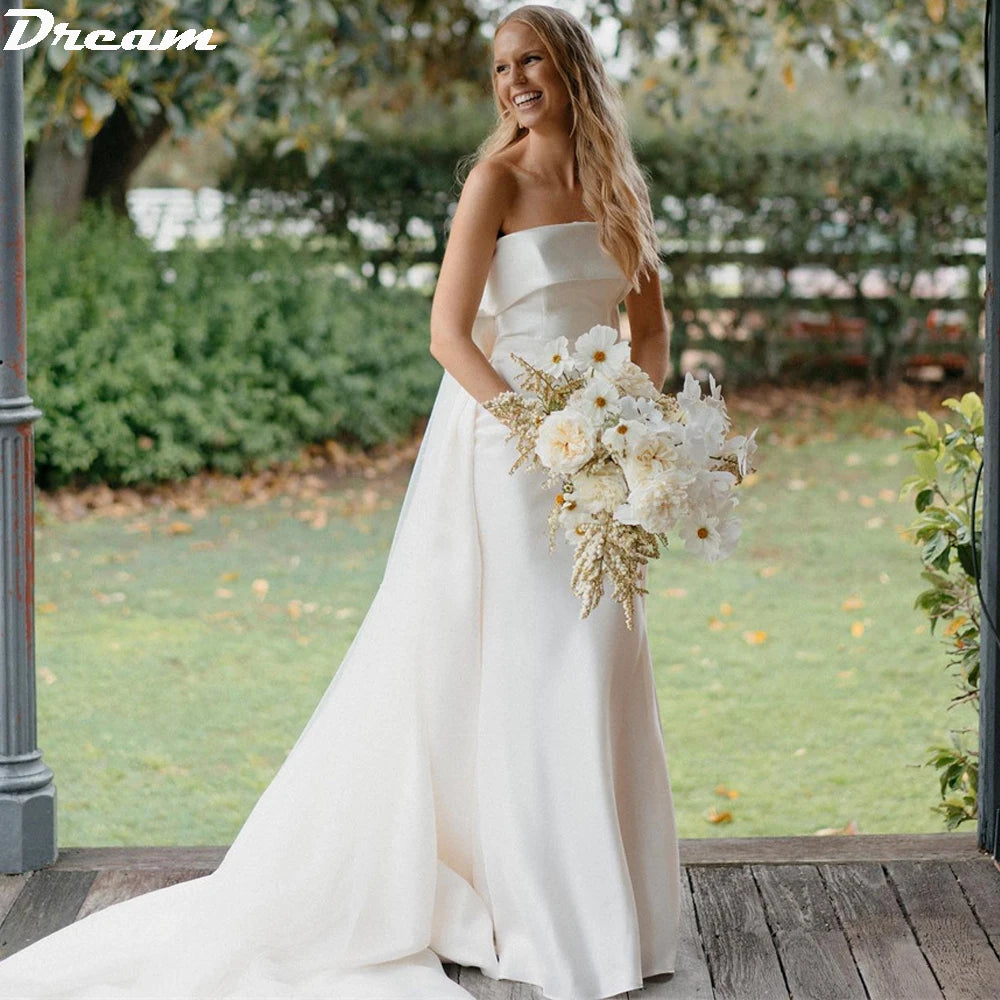 DREAM Customized Strapless Mermaid Wedding Dresses Detachable Train Backless Long Satin Bridal Dress Eleagnt Wedding Gowns 2025 - My Store