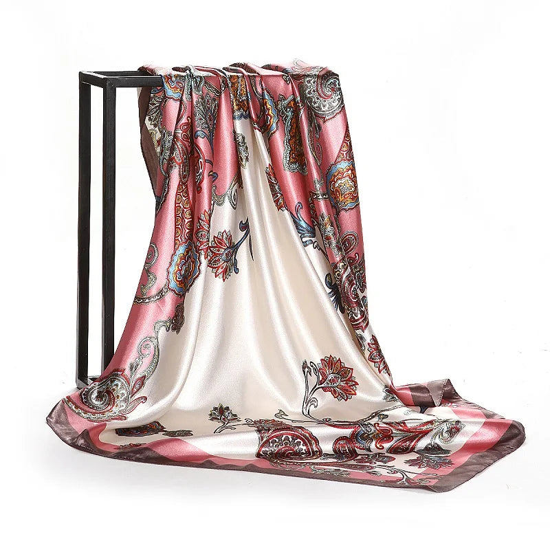 Fashion Kerchief Silk Satin Neck Scarf for Women Print Hijab Scarfs Female 90*90cm Square Shawls and Wraps Scarves for Lady