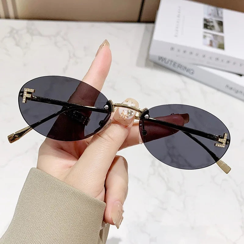 Elegant Diamond Oval Sunglasses Male Letter "F" Rimless Sunglasses  Car Sunglasses 90902