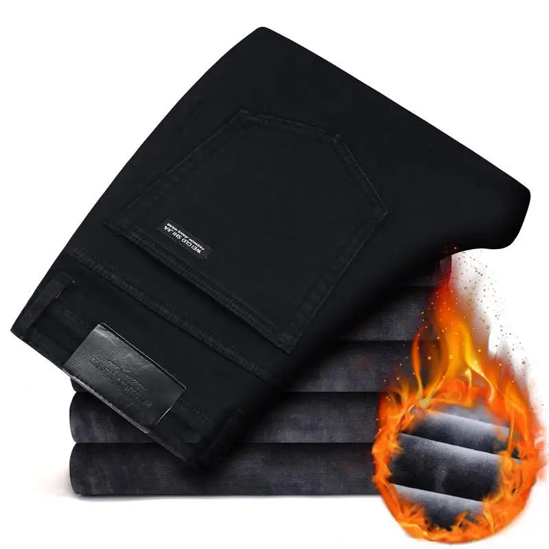 Witner  Slim Fit Stretch Thick Velvet Pants Warm Jeans Casual Grey  Fleece  Winter Jeans Men Black Elasticity Grey Jean