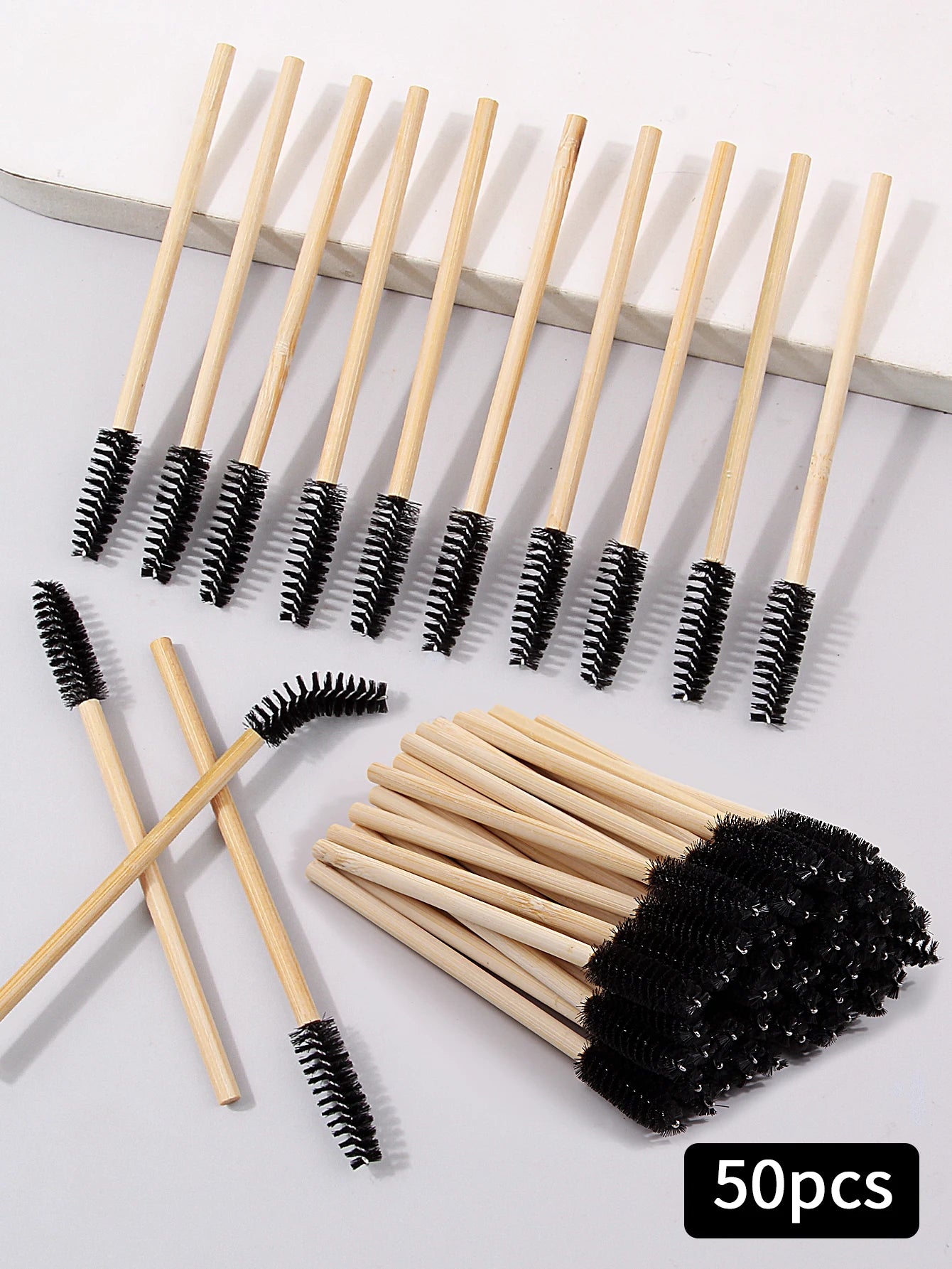 50Pcs Bamboo Handle Eyelash Brush Makeup Brush Eyelash Extension Mascara Wands Applicators Eye Lash Curling Comb Makeup Tools ﻿ - My Store