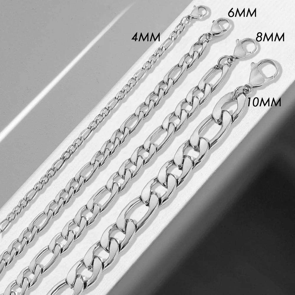 eManco Figaro Chain Necklace Stainless Steel Silver Color Men Women Colar Gift Jewelry Cuban Chain 4mm/6mm/8mm/10mm Wholesale - My Store