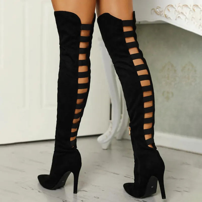 Sexy Black Women's Long Boots Women Autumn Heels Shoes Over the Knee Thigh High Heel Boots Female Woman Summer Stretch Boot 10cm