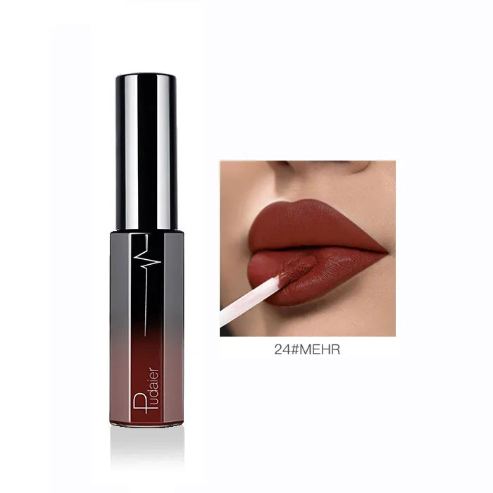 Pudaier Semi Matte Liquid Lipstick Lips Makeup Half Moisturizing Lip Gloss Makeup Cosmetics Moisturizer Lipgloss Make Up Batom - My Store