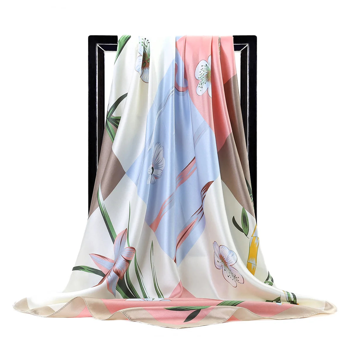 Fashion Kerchief Silk Satin Neck Scarf for Women Print Hijab Scarfs Female 90*90cm Square Shawls and Wraps Scarves for Lady