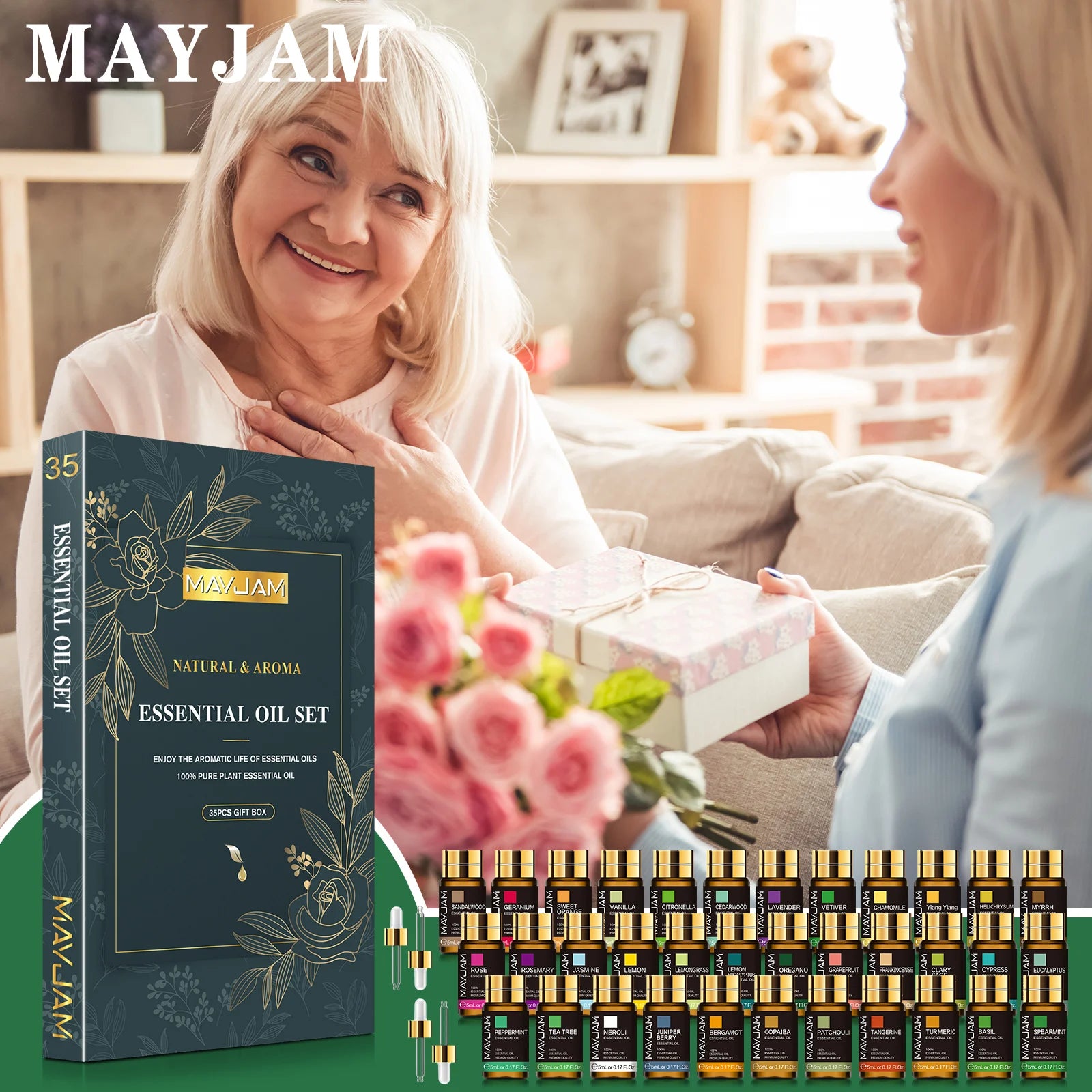 MAYJAM 35PCS 28PCS 20PCS Essential Oils Gift Set for Skin Care/Hair Care/Massage/Humidifier/Diffuser Aroma Oils