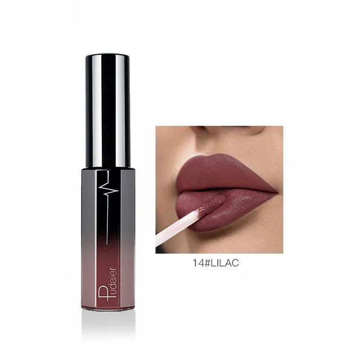 Pudaier Semi Matte Liquid Lipstick Lips Makeup Half Moisturizing Lip Gloss Makeup Cosmetics Moisturizer Lipgloss Make Up Batom - My Store